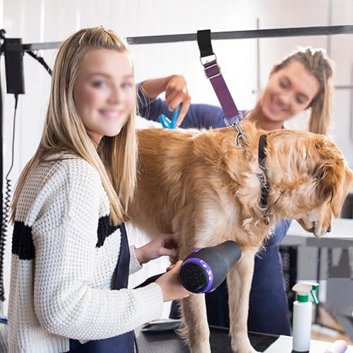 Pet grooming arm extension straps in use on grooming table