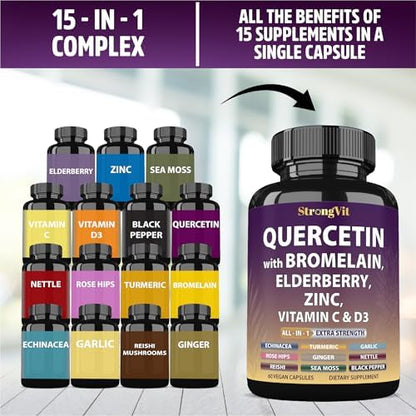 StrongVit brand elderberry zinc and vitamin complex product package features