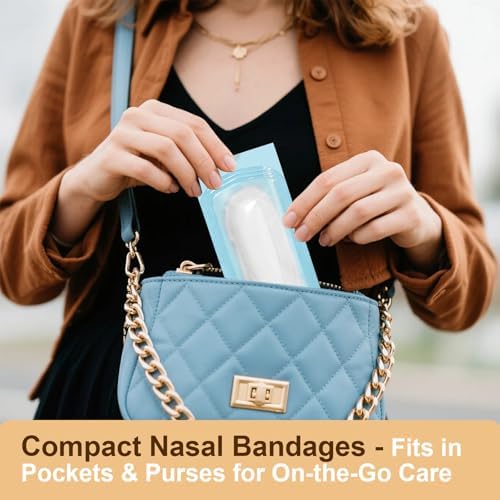 Sterile individually wrapped nasal bandages for hygienic post operative care.