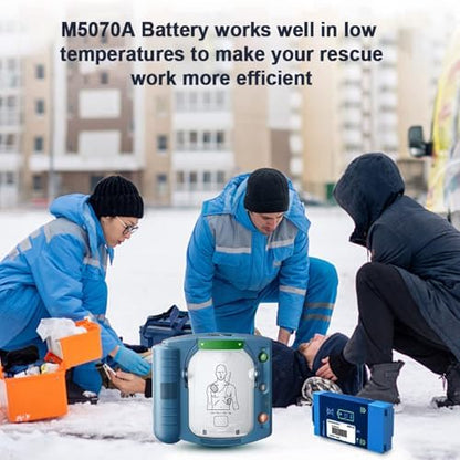 High capacity M5070A battery connector pins and model identification label.