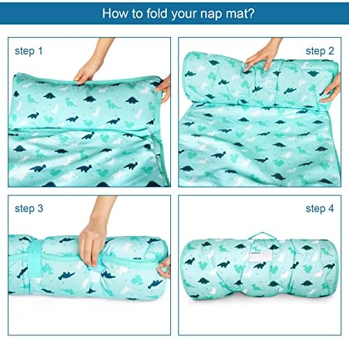 Close up look at the ultra soft fleece lining and stitching details of the preschool nap mat.