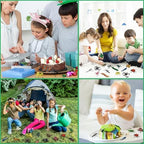Durable soft plastic toy bugs held in a hand to clearly demonstrate the compact child-friendly product dimensions.