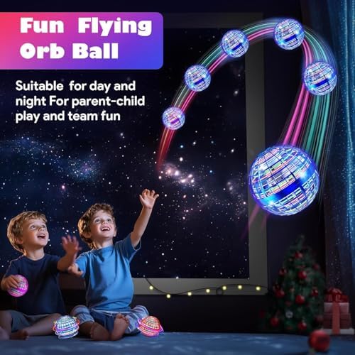 Kids playing outdoors with the 2025 upgraded flying orb ball utilizing the boomerang effect.