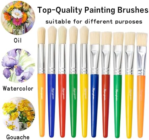 Durable synthetic nylon bristle paintbrushes with rustproof ferrules for preschool crafting projects