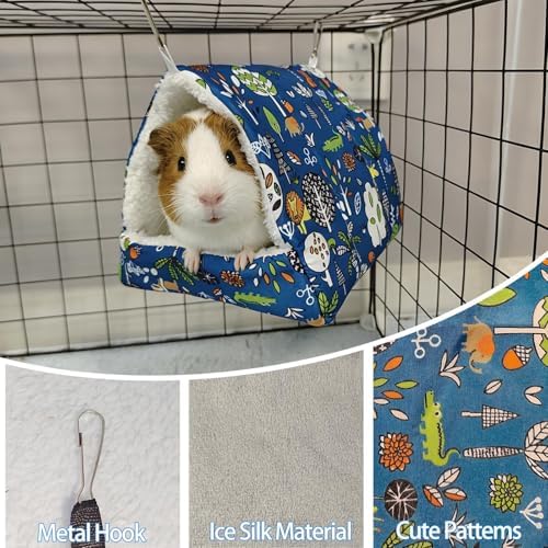 Kathson blue soft crystal fleece hamster hideout bed showing metal attachment hooks