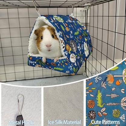 Kathson blue soft crystal fleece hamster hideout bed showing metal attachment hooks