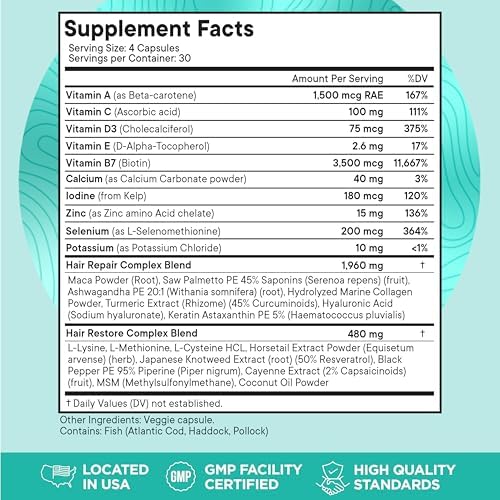 Nutra Womens Balance hair thickness capsules showcasing directions of use and comprehensive nutritional benefits