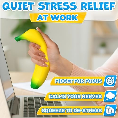 Tesorrio banana fidget toy placed on a professional office desk
