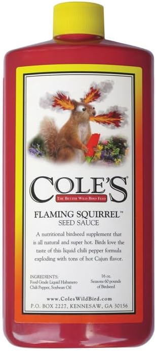 Cole's birdseed supplement bottle for squirrel control