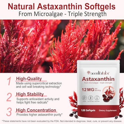 Vita-NuAge Astaxanthin 12mg supplement facts panel and nutritional ingredients list