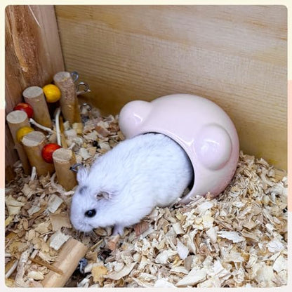 Ceramic Hamster House, Cute Animal Shaped Hamster Cave, Summer Cool Small Animal Hideout Habitat Decor for Dwarf Hamsters (Pink) - Image 7