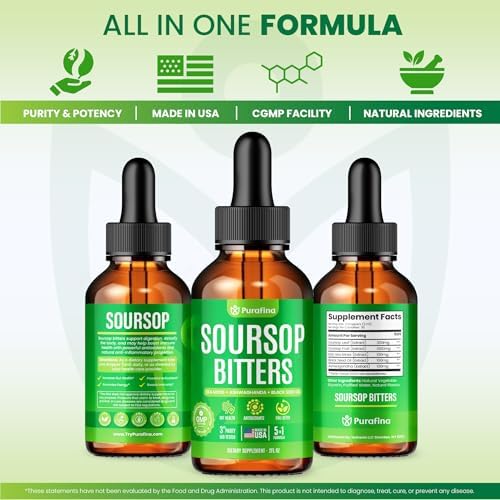 Purafina Soursop Bitters 2 fluid ounce bottle lifestyle display