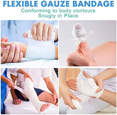 Four inch wide sterile gauze wrap demonstrating stretchability and flexibility.