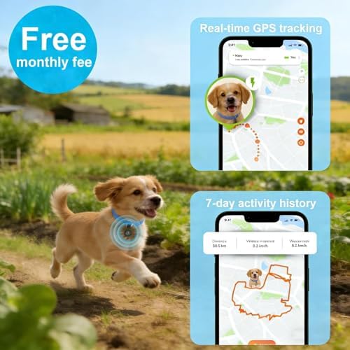 Compact black Nilone GPS pet tracker unboxed with its included magnetic protective case and keychain attachment.