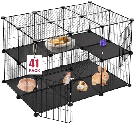 VISCOO 41 Panels Pet Playpen, 35.4" L x 23.6" W x 23.6" H Small Animal Playpen with 2 Doors, C&C Cage for Guinea Pigs,Rabbit,Bunny,Hedgehogs, Puppy Play Pen Indoor Outdoor, Two-Story Chicken Play Pen - Image 2
