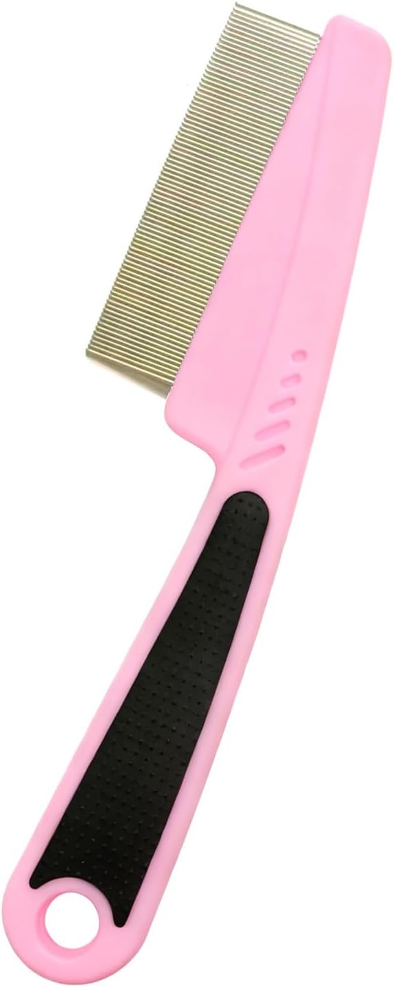 Ergonomic handle detail of the KEAIYYJ black flea comb showing the comfortable non slip rubber grip for pet grooming