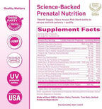 Pink Stork prenatal vitamin bottle branding and product details