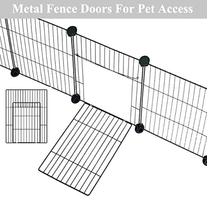 LANGXUN DIY Small Animal Playpen, Pet Playpen with Door and Waterproof Mat, Rabbit Guinea Pig Cages, Puppy Kitten Playpen | Indoor & Outdoor Portable Metal Wire Yard Fence, 12pcs Metal Pet Panels - Image 5