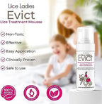 Lice Ladies EVICT enzyme formula dissolving nit glue for easy combing.