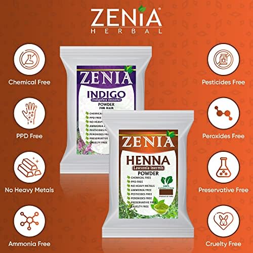 Zenia 100 grams pure indigo powder package for organic black hair and beard coloring