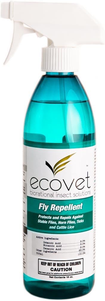 Ecovet Fly Spray Repellent 18 Ounce front view bottle with trigger sprayer