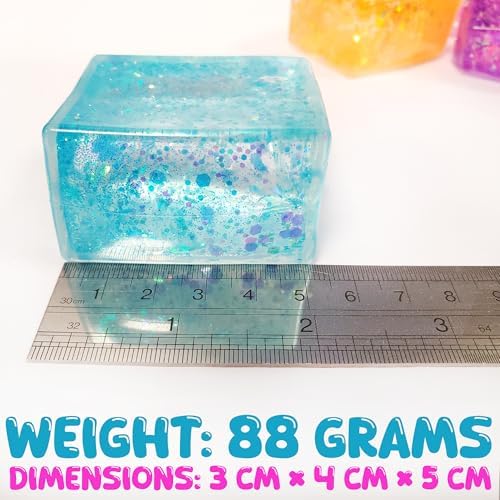 Close up view of the blue and purple shimmering sensory fidget toys