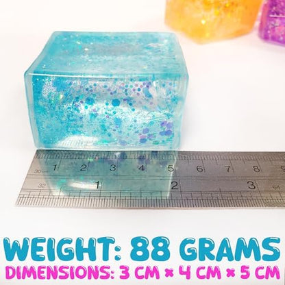 Close up view of the blue and purple shimmering sensory fidget toys