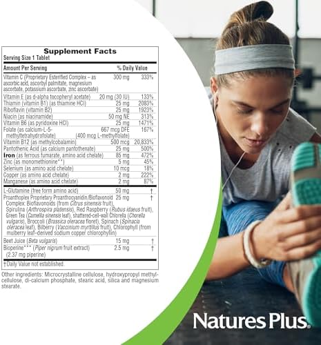 Authentic imported NaturesPlus Hema-Plex chelated iron supplement bottle displaying dosage usage directions and safety warnings.