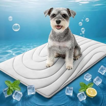 Grey pet cooling pad with non slip rubber dot underside backing