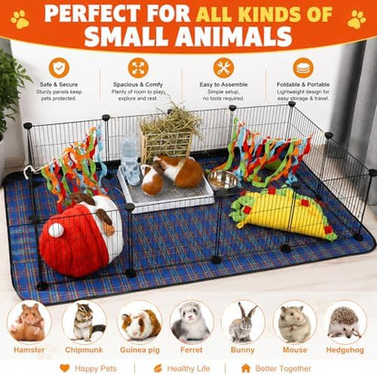 FHTONGE Large Guinea Pig Cage Habitat with 2 Pcs Waterproof Bedding, 8Sq Ft Guinea Pig Playpen with Mat, Metal Small Animal Playpen with Mat for Hamster Hedgehog Dwarf Rabbit (12 x Cage Panels) - Image 5