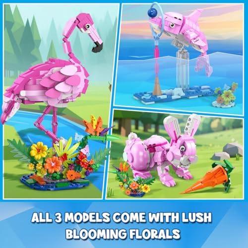 HOGOKIDS animal building blocks packaging box detailing the three construction options