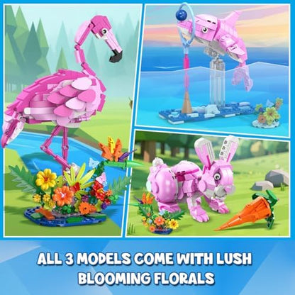 HOGOKIDS animal building blocks packaging box detailing the three construction options
