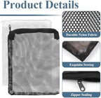 Size demonstration of the 7.8 by 5.9 inch fish tank media bag next to ceramic rings.
