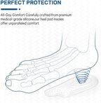 Benayo self adhesive heel pads being placed inside a shoe to demonstrate universal fit and usability.
