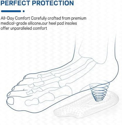 Benayo self adhesive heel pads being placed inside a shoe to demonstrate universal fit and usability.