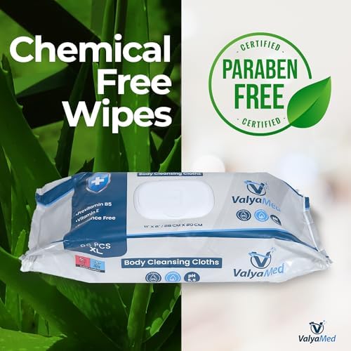 ValyaMed no rinse premium body washcloths showing the flip top opening mechanism for moisture retention.