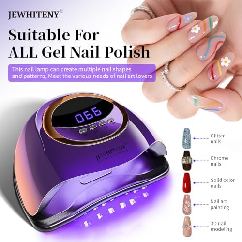 Side angle of the JEWHITENY professional gel manicure UV light highlighting the spacious hand entry chamber.