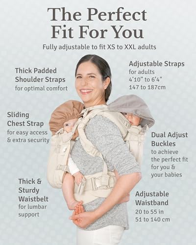 Adjustable waist belt and shoulder straps on TwinGo carrier for ergonomic fit