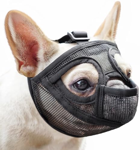 Side profile of Mayerzon mesh dog muzzle for pugs