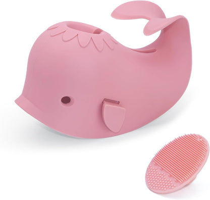 PandaEar baby bath spout cover front view showing pink whale design