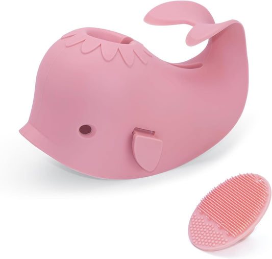 PandaEar baby bath spout cover front view showing pink whale design