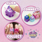 Close up view of a hand pressing a Clickeez keycap demonstrating the mechanical fidget toy action