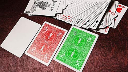 Standard ace of spades and face cards displayed alongside the vibrant green card backs.