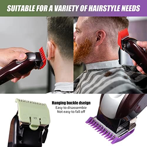 Side angle view of the professional trimmer guide attachments highlighting the smooth rounded comb tips