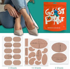 Comparison of different moleskin shapes including kidney and oval designs for feet.