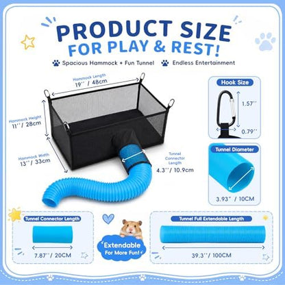 Black small animal hanging bed with four secure aluminum clips attached to cage bars.