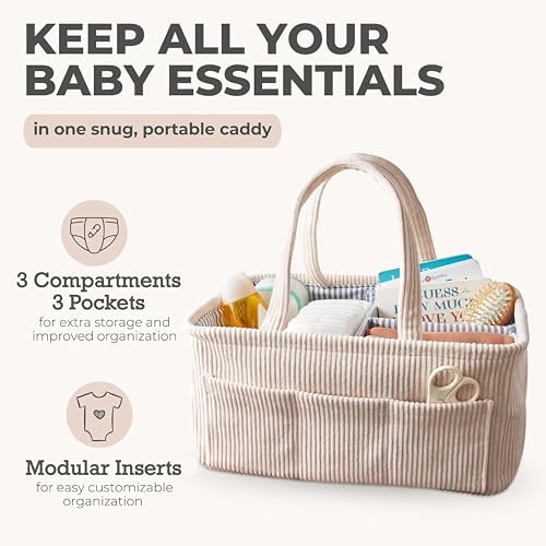 Foldable diaper caddy shown in a car trunk for travel