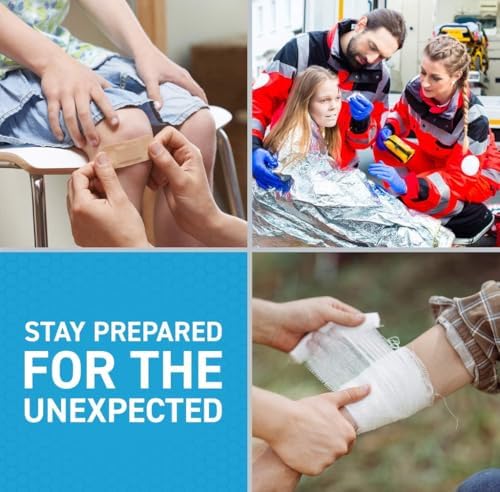 Emergency thermal blanket and medical tools included in the refill set.