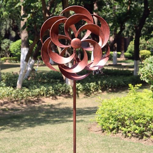 Lerfugi kinetic wind spinner installed in a green lawn