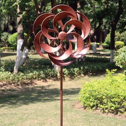 Lerfugi kinetic wind spinner installed in a green lawn